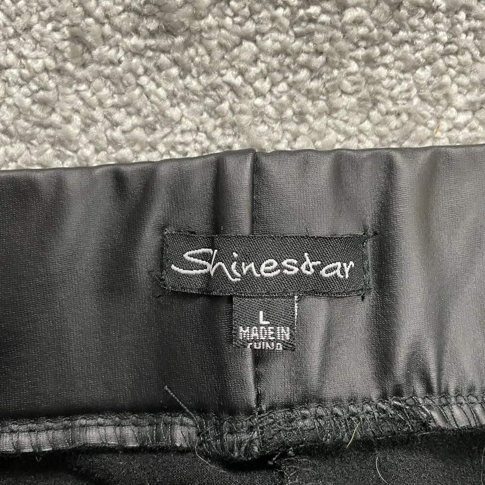 Shinestar Pants womens Large Black Faux Leather Slim Stretch Zip Pockets 31x31